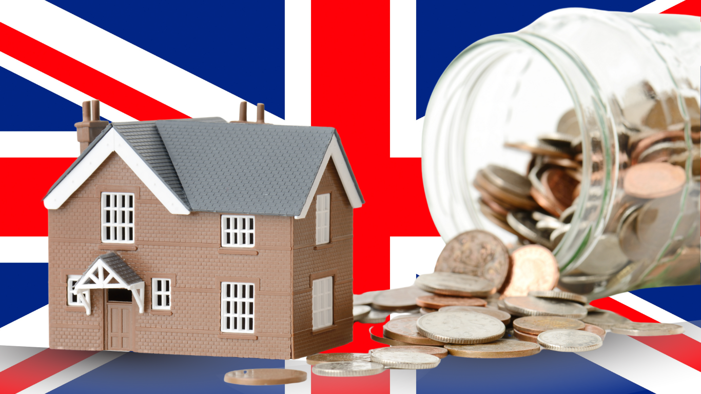 house, money on the table, uk flag, featuring cost of living in the uk